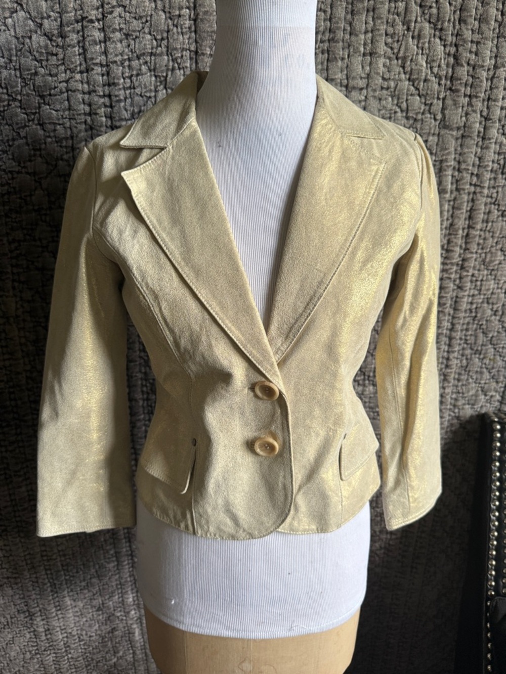 Women's Shimmery Yellow Tailored Blazer Jacket 100%Leather